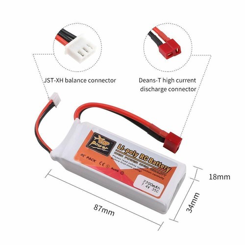 2PCS ZOP Power 7.4V 2200mAh 35C 2S Lipo Battery T Plug For RC Racing Drone Car - Picture 2 of 8