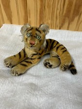 Vintage 1950's Lying Steiff Mohair 9" Tiger Cub No Tags