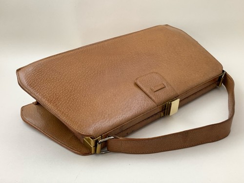 Bolso de Mano Vintage Años 1940 Piel de Cerdo Bronceado Cuero Con Revestimiento de Gamuza y Espejo - Imagen 9 de 22