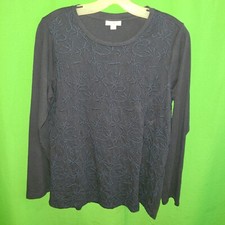 1210 NWOT J JILL medium navy blue pullover tee embroidered front long sl new