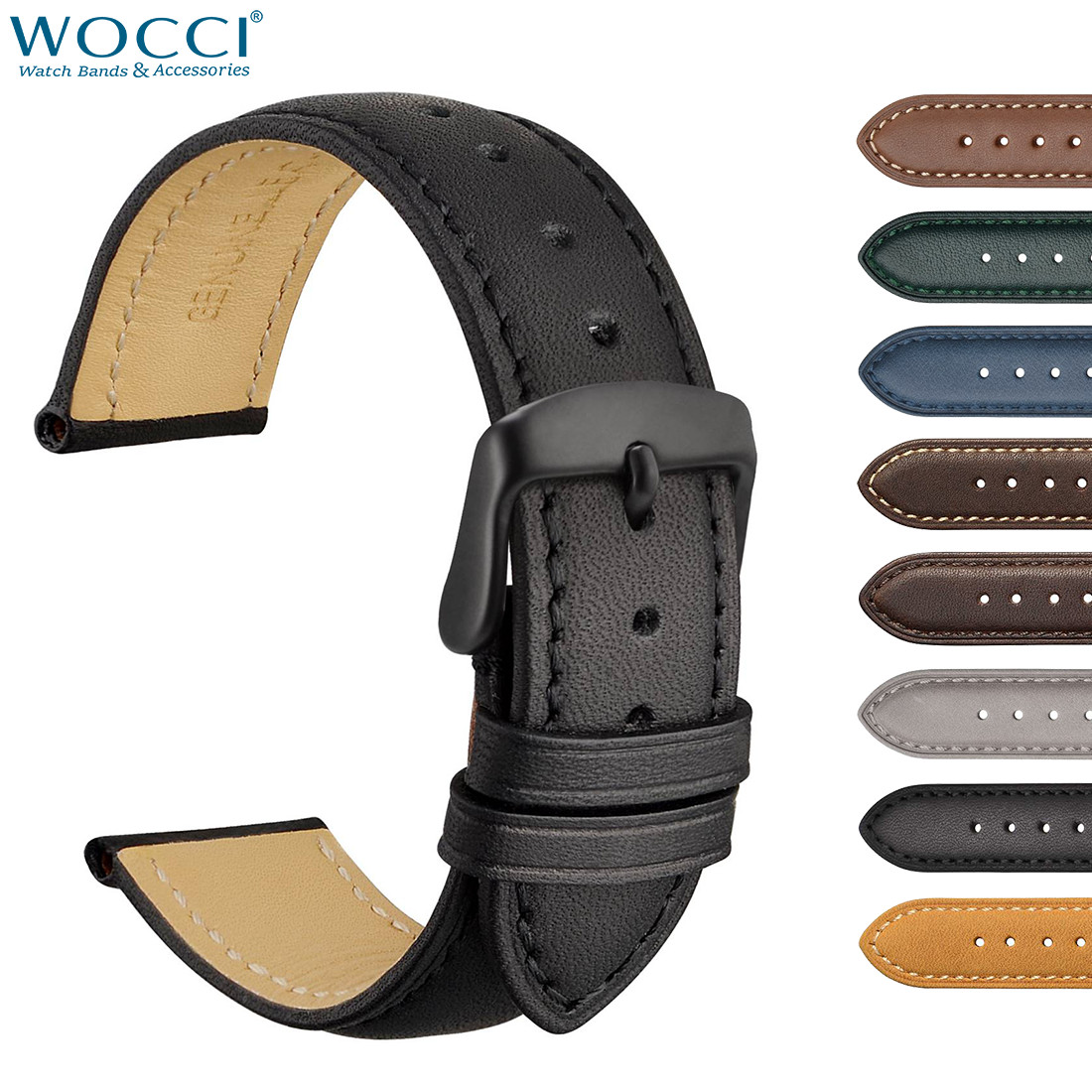 WOCCI Genuine Leather Watch Strap 14 15 16 17 18 19 20 21 22 23 24mm