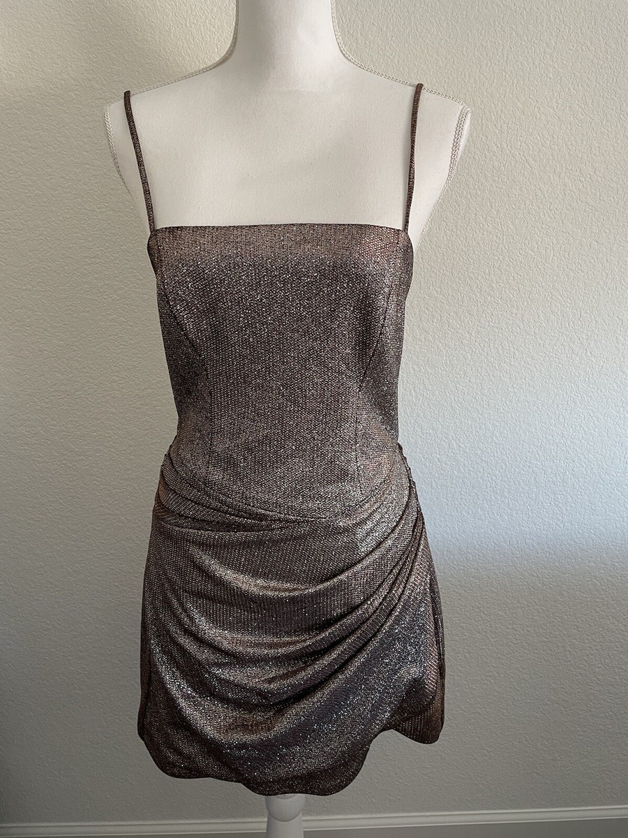 house of cb glitter dress medium Mini Side Ruched Sparkle Shimmer Silver Vintage Gift