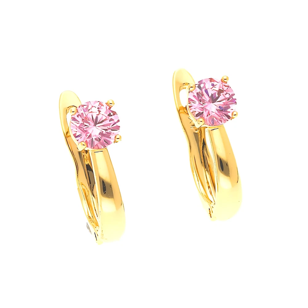 Boucles D'oreilles Dormeuses Solitaire Rouge - Plaqué Or Jaune 18 Carats Bijouterie Papillon Bleu