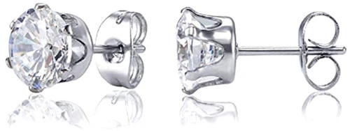 Edelstahl Ohrstecker Zirkonia Ohrringe rund Kinder Frauen Herren Medizin - Bild 2 von 3