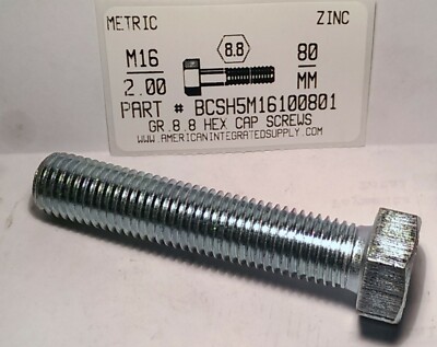 M16-2.00X80MM HEX HEAD CAP SCREWS GRADE 8.8 STEEL ZINC PLATED (2)