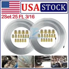 2x Brake Line Tubing Kit Flexible Double Galvanized Steel 25 Ft 3/16 16 Fitting