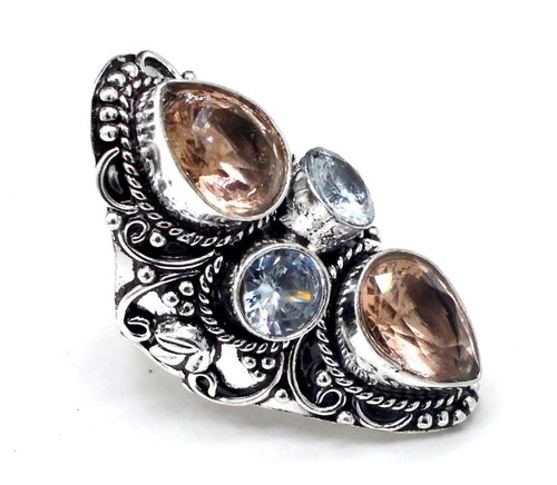 Morganite & Topaz Ring 925 Sterling Silver Gemstone Ring All Size Jewelry Ring - Picture 2 of 4