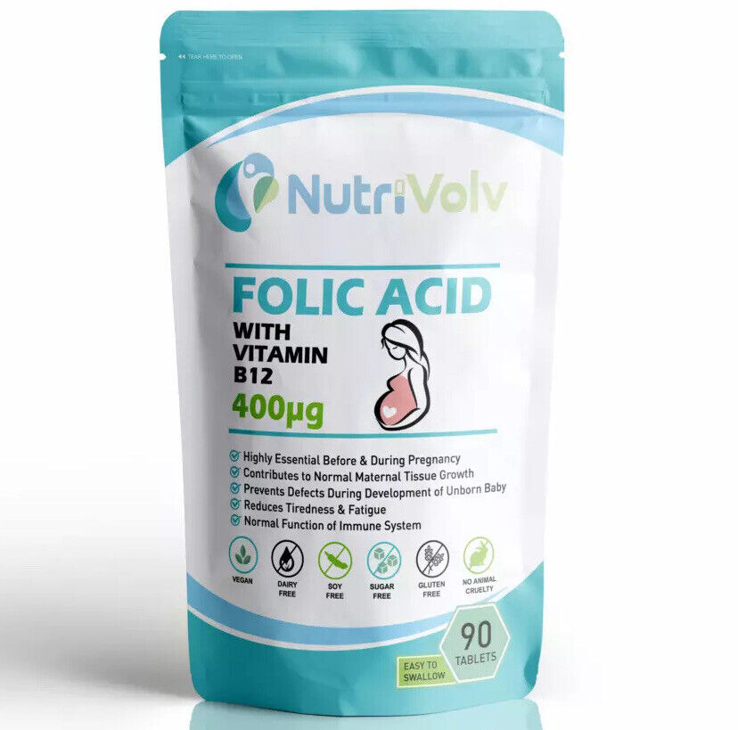 Folic Acid 400µg With Vitamin B12 - 90 Tablets - Pregnancy & Tiredness Support