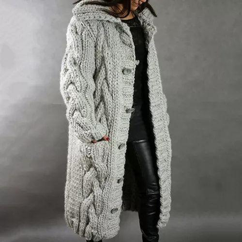 Damen Grobstrick Oversize Pullover vorne offen Tasche Mantel lang Maxi Cardigan - Bild 6 von 25