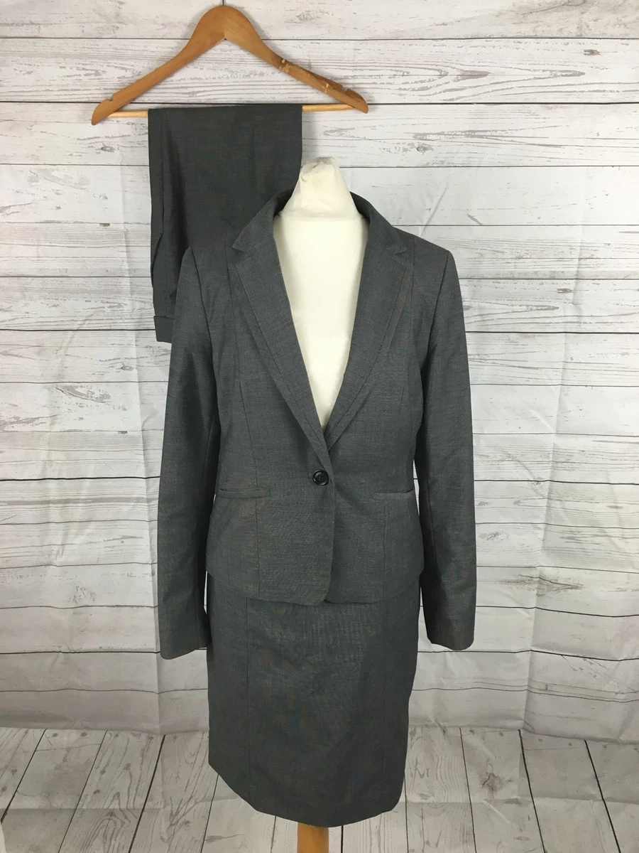 Womens H M Trouser Skirt Suit UK12 W30 Grey Great