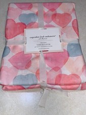 Cupcakes Cashmere Tablecloth Valentines Day Pink White Blue Hearts 60 x 84