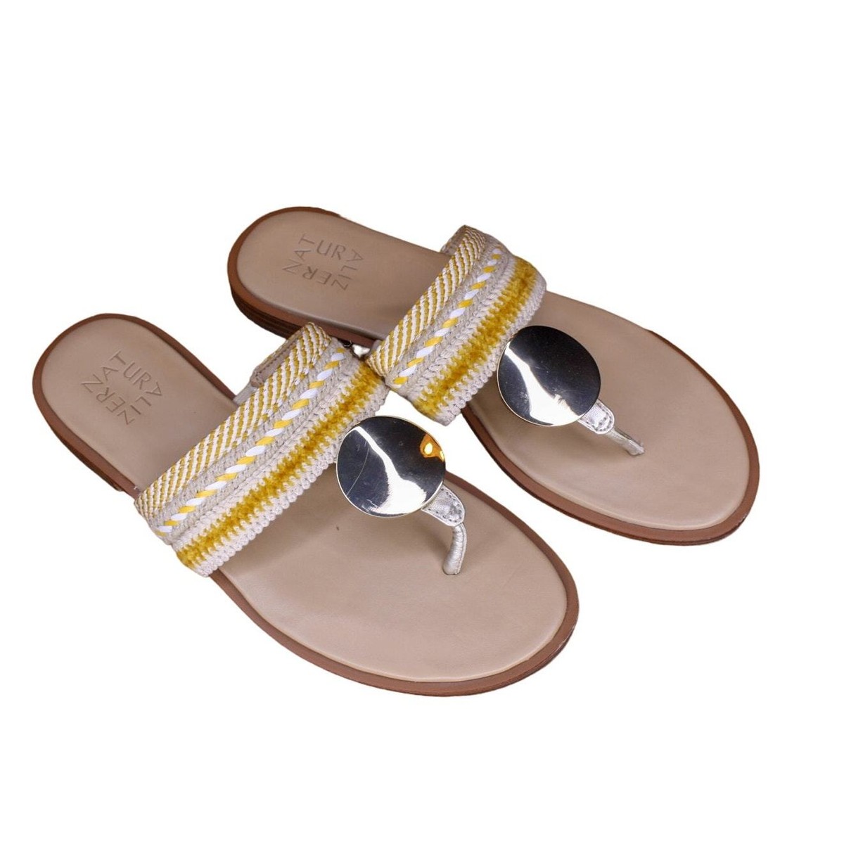 Naturalizer Frankie Thong Sandal Flip Flop Metal Medallion Woven