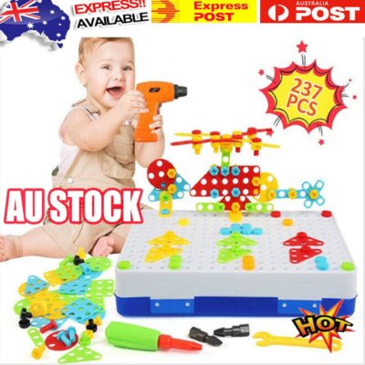 237PCS Mosaic Building Blocks Peg Electric Drill Assemble Toy Set ...