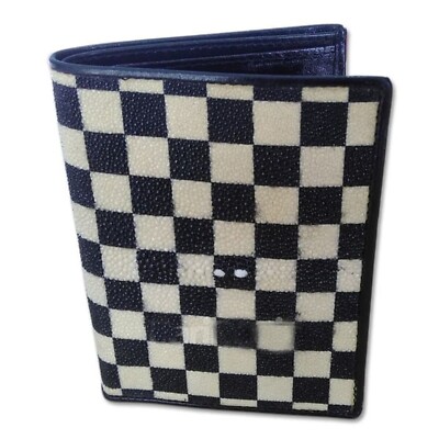 Chess Board Black White Motif Men R-a-y Leather Wallet Bifold Handmade Gift Rare