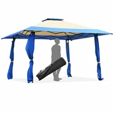 Costway13' x13' Pop Up Canopy Tent Instant Outdoor Folding Canopy Shelter Blue