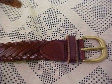 Womens Belt Brown Small Brass Buckle Adjustable Genuine Leather by Limited Used