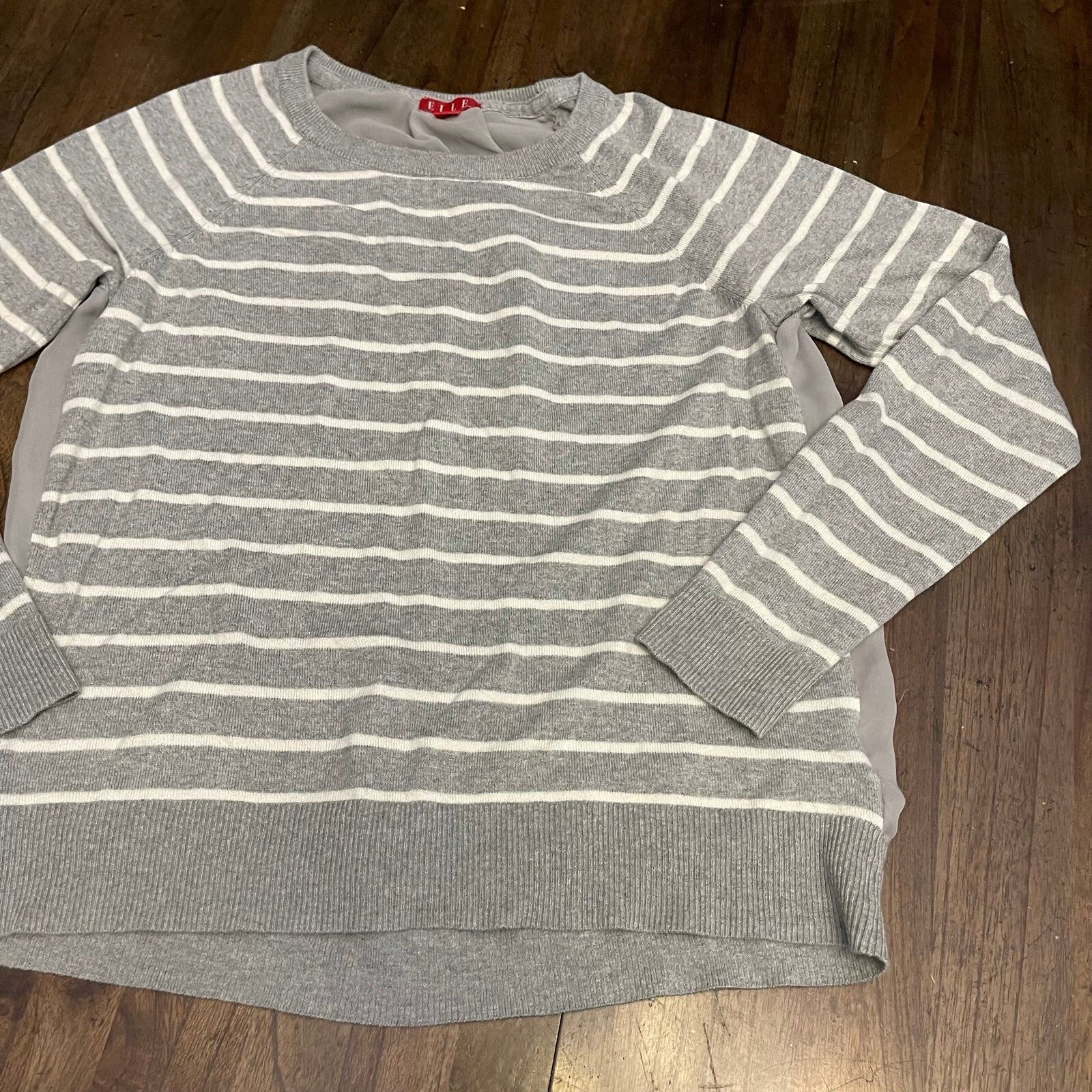 Elle Solid Back Stripes Front Lightweight Sweater - image 10