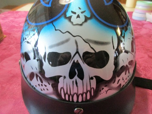 HCI DOT Blue Skull Flames Half Helmet 