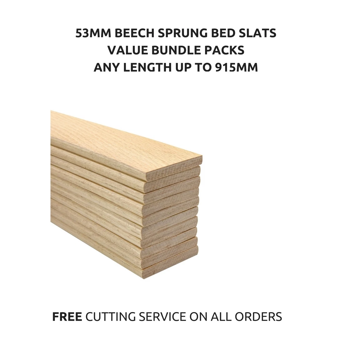 53mm Wide Replacement Curved Bent Wooden Beech Sprung Bed Slats