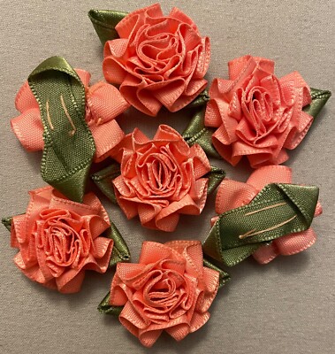 PEACH RIBBON CARNATION FLOWERS - Lot of 40 - Approx. 1 ¼'' - #89
