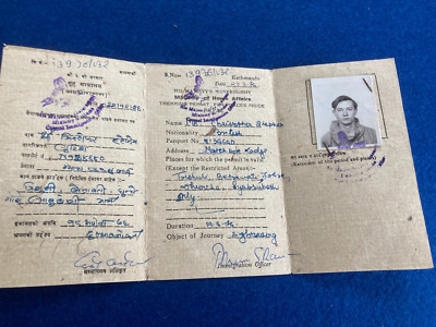 NEPAL TREKKING ERLAUBNIS 1976 ausgestellt Kathmandu SEHR GUTER ZUSTAND PASS TYP HIMALAYA