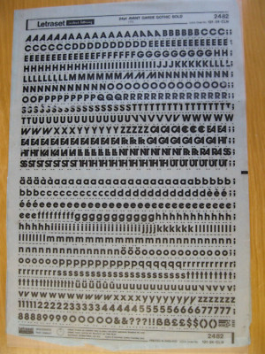 1 x Letraset Upp/Low/Num AVANT GARDE GOTHIC BOLD 24pt 7,4 mm Blatt 2482 a (R)