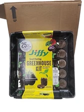 Jiffy Seed Starting Greenhouse Kit w/ 25 Peat Pellets Grows Seedling x 12 Trays