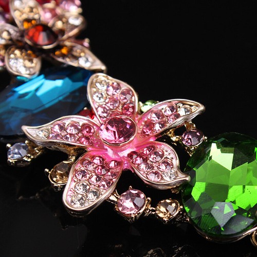 Crystal Necklace Earrings Statement Flower Jewelry Set Bridal Wedding Party Gift - Picture 26 of 44
