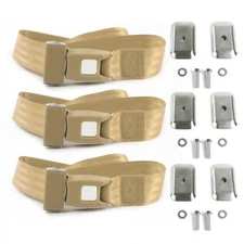  W Truck 1946-1980 Std. 2pt Tan Lap Bench Belt Kit w/Brackets-3 Blts