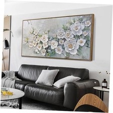 Large White Flower Wall Art Textured Floral Canvas 48"L x 24"W White flower