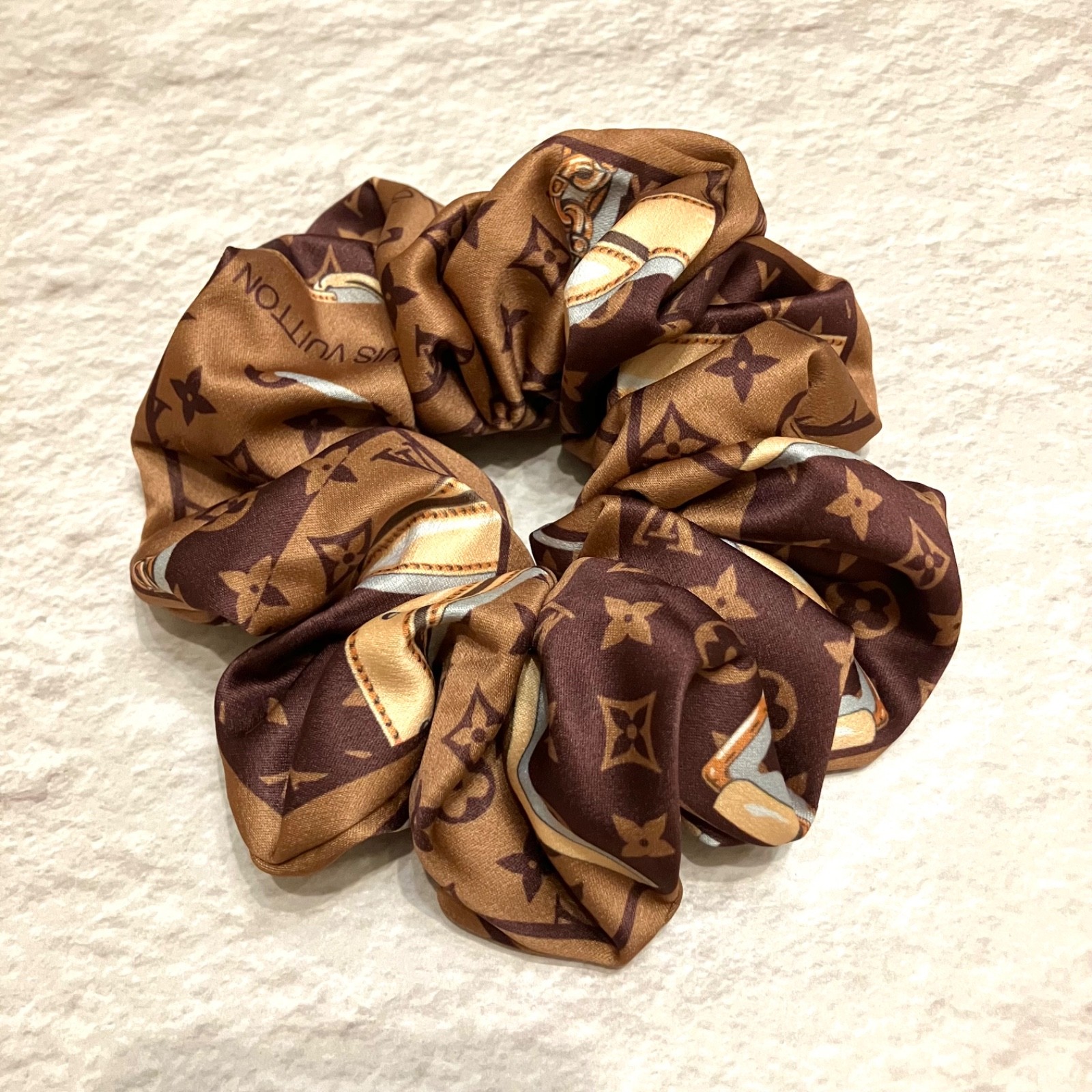 Luxury Inspired Hair Scrunchie Brown Elegant Satin Hair Tie Gift Japan