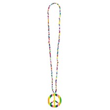 Farbenfrohe Hippie Kette mit Peace-Symbol für Mottopartys und Karneval