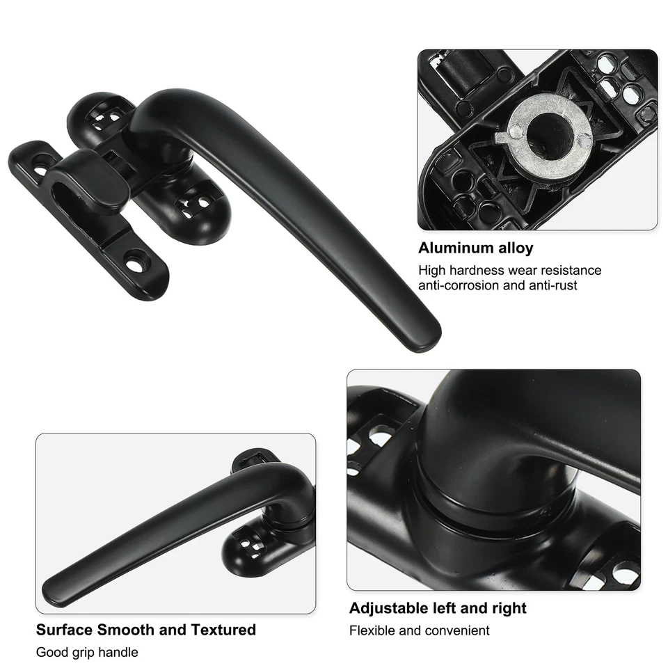 Pour 2pack Poignée Fenêtre Alliage Aluminium Verrou Coulissant Noir Droite - Photo 3/4