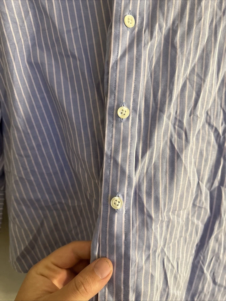 T M Lewin Blue Dress Shirt 16 Collar Regular Fit 33 Sleeve French Cuff Luxury - Image 3 of 4