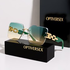 Oversized Square Sunglasses Women Gradient Lens Gold Chain Temple Luxury