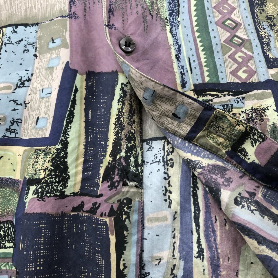 Camisa masculina Robert Stock XL multicolorida 100% seda abstrata geométrica botão para cima - Imagem 4 de 4