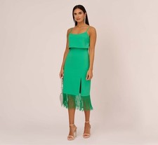 Women's Adrianna Papell Green Fringe Midi Dress Size 2