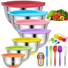 CHAREADA Mixing Bowls with Airtight Lids, 18pcs Stainless Steel Nesting Color