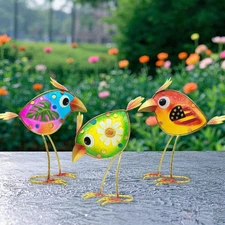 Birds Garden Decor for Outside: Metal & Glass Bird Yard Art, Craft Statue Law...