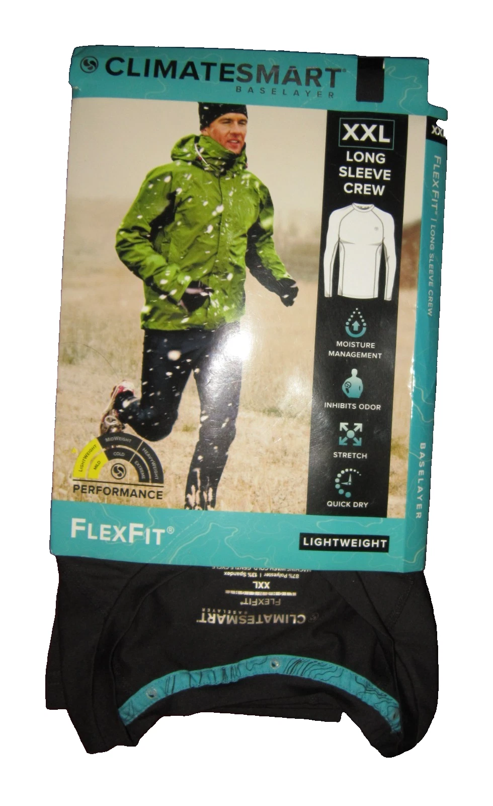 ClimateSmart Baselayer New Mens XXL Long Sleeve Crew Top Lightweight Blk FlexFit