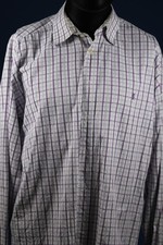 Vintage YSL Shirt L 80s White Purple Plaid Logo Monogram Yves Saint Laurent 48"