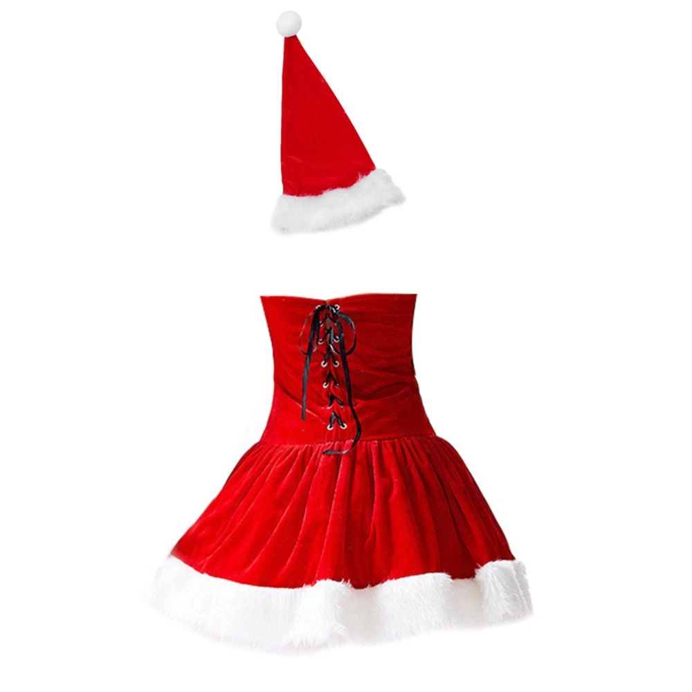 VETEMENTS 1 Set Costume Natalizio Natale Vestito Senza Spalline Festival Vestito Cosplay con Cappello