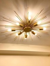 Modern Raw Brass Ceiling Light Fixture Large Mid Century Sputnik Chandelier