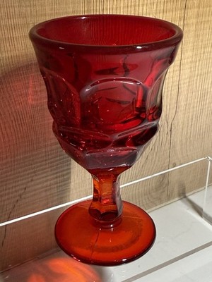 Vintage Fostoria Argus Ruby Red Water Goblet   Elegant Pressed Glass