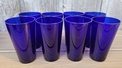 8 Vintage Libbey 16 Oz Cobalt Blue Drinking Glasses 5.75” Tall Mid Century Set