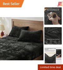 Velvet Fitted Sheet Pillowcases Set Luxuriously Soft Deep Pocket Bedding