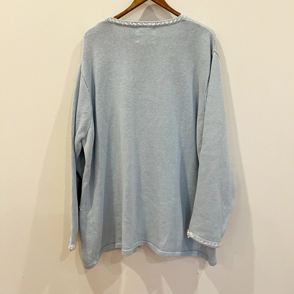 Cárdigan de punto Storybook para mujer 3X azul bordado ganchillo colibrí abuela Foto 2 de 4