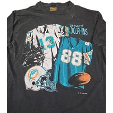 Vtg Nutmeg 90s Miami Dolphins Marino Football T-shirt NFL Size LG Made In US