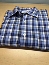 Scott Barber Button Dress Shirt Men L Blue Plaid Long Sleeve Cotton Long Sleeve