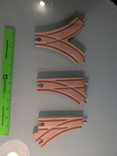 3 Brio Wooden Curved Switching Track Pieces From The Early 1980's 6